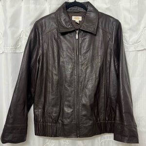 Talbots Chocolate Brown Classic Leather Jacket— Size Large